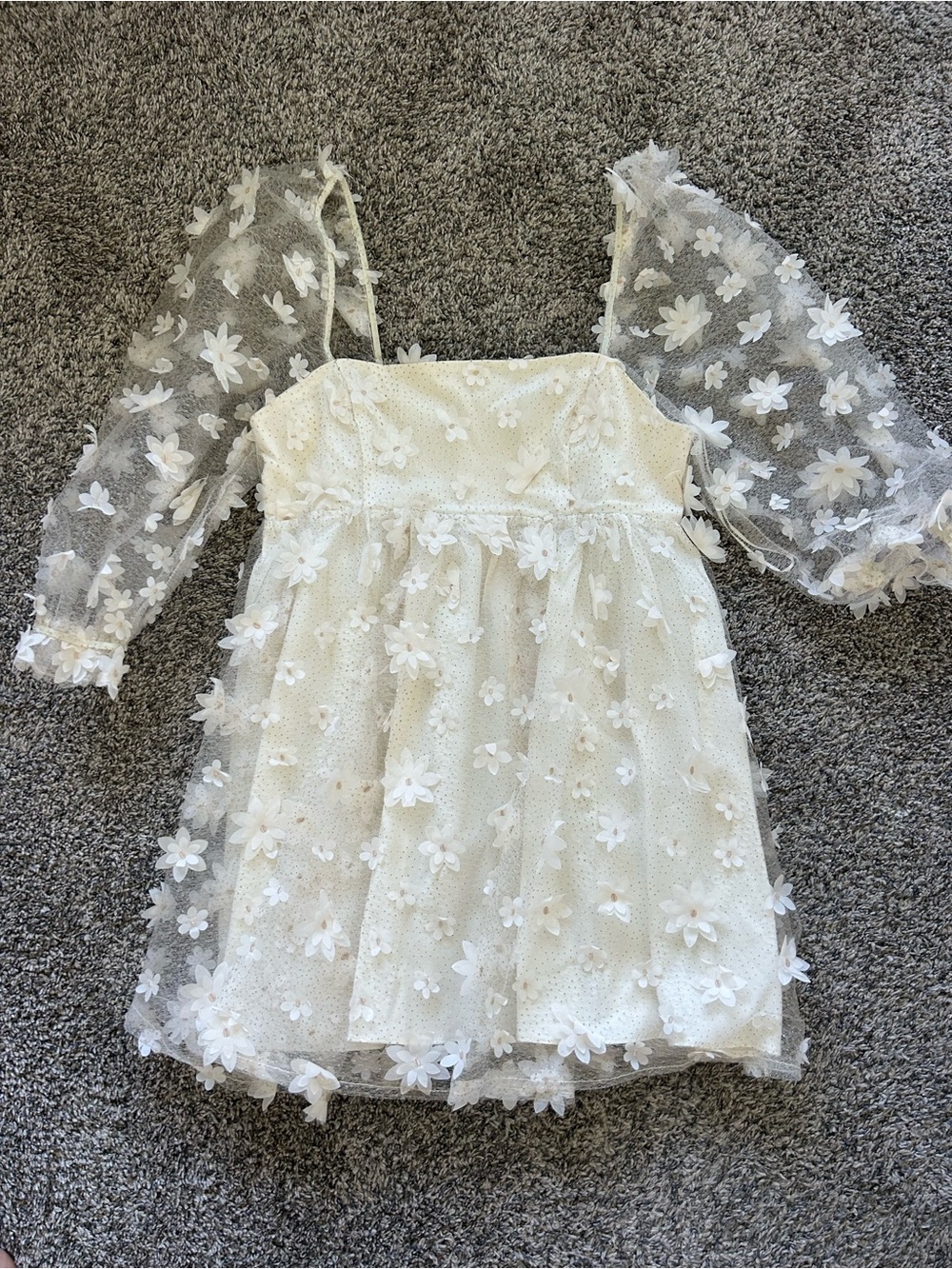 White Floral 3D Applique Tulle Dress